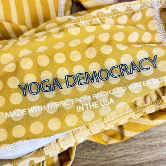 Yoga Democracy Womens Large Bell Bottoms Yoga Pants Yellow Polka Dot Striped NWT - Picture 10 of 12